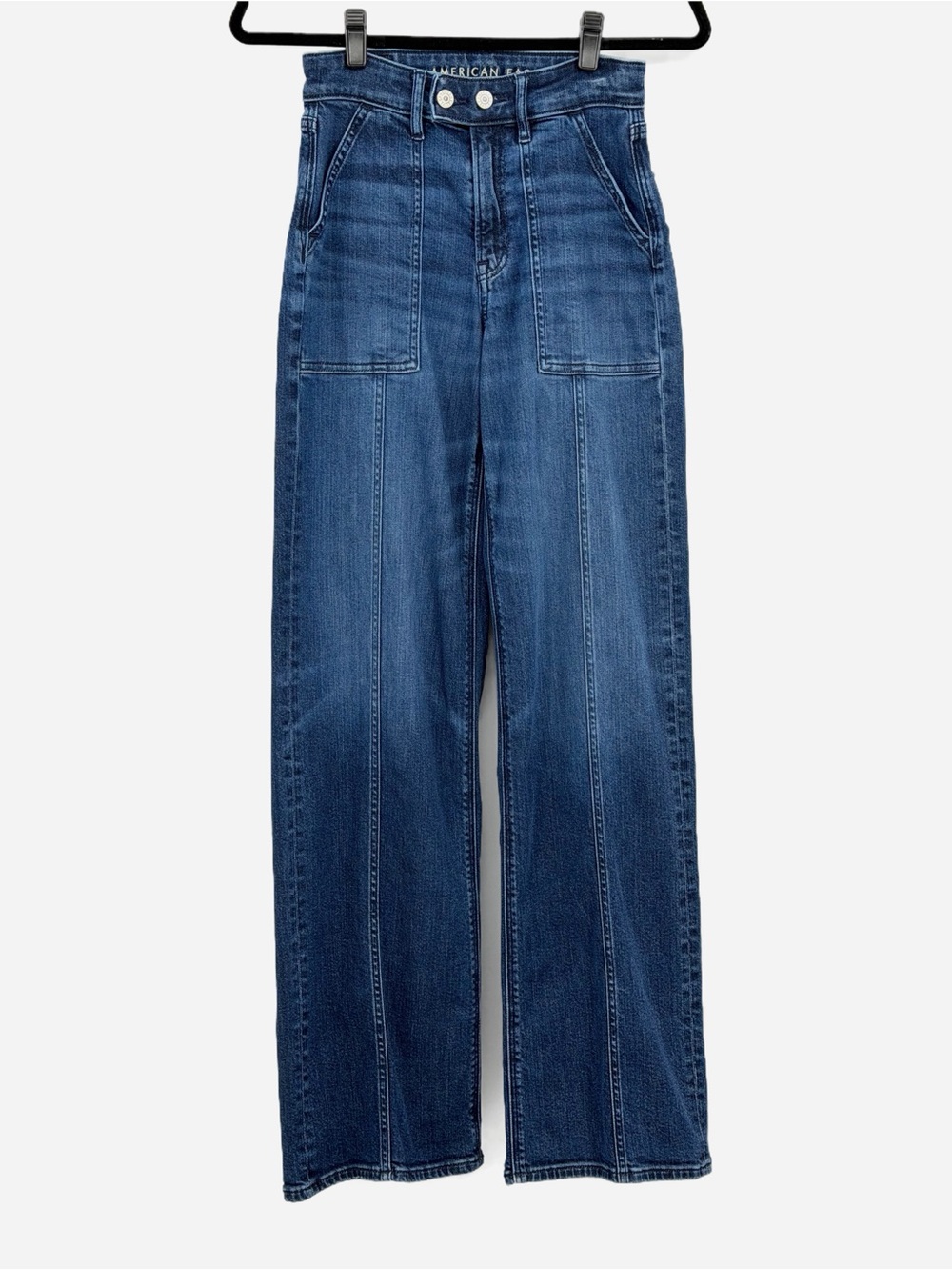 American Eagle High Rise Wide Leg Patch Pocket Jeans 00 Long